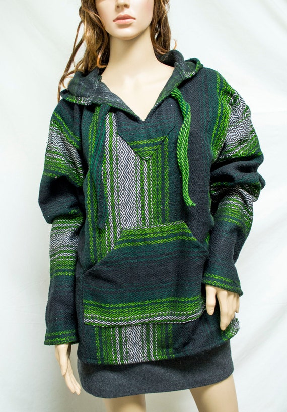 Free Ship Baja Hoodie Black Green Sz Medium Unisex