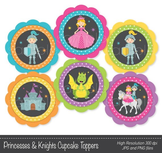 Princesses and Knights Cupcake Toppers Digital by funkymushrooms