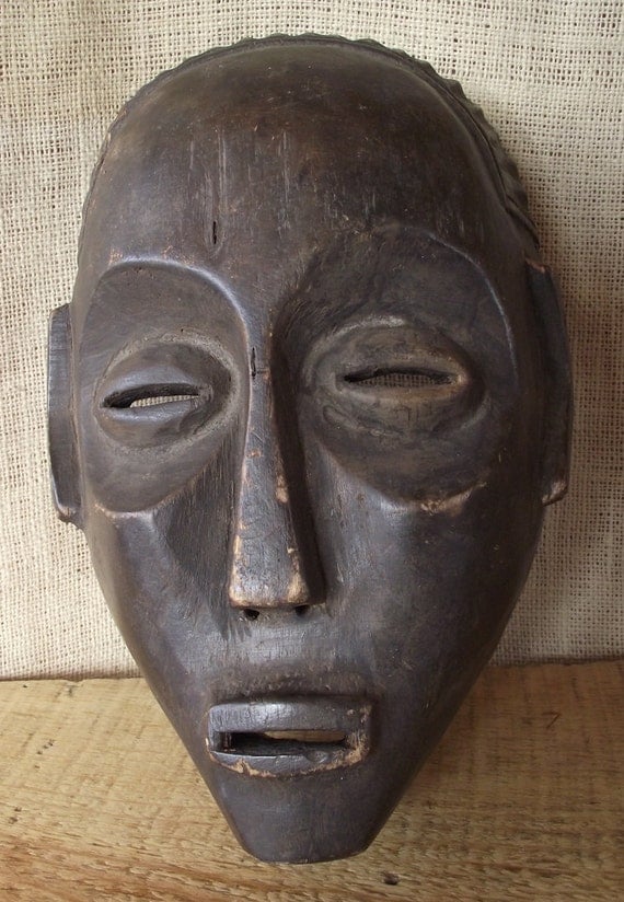 Masculine Vintage Hand-Carved African Wood Mask