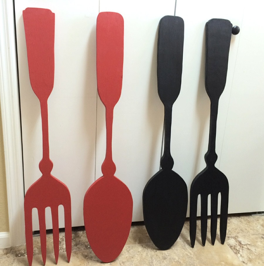 Large Fork and Spoon Kitchen Wall Decor Kitchen Wall