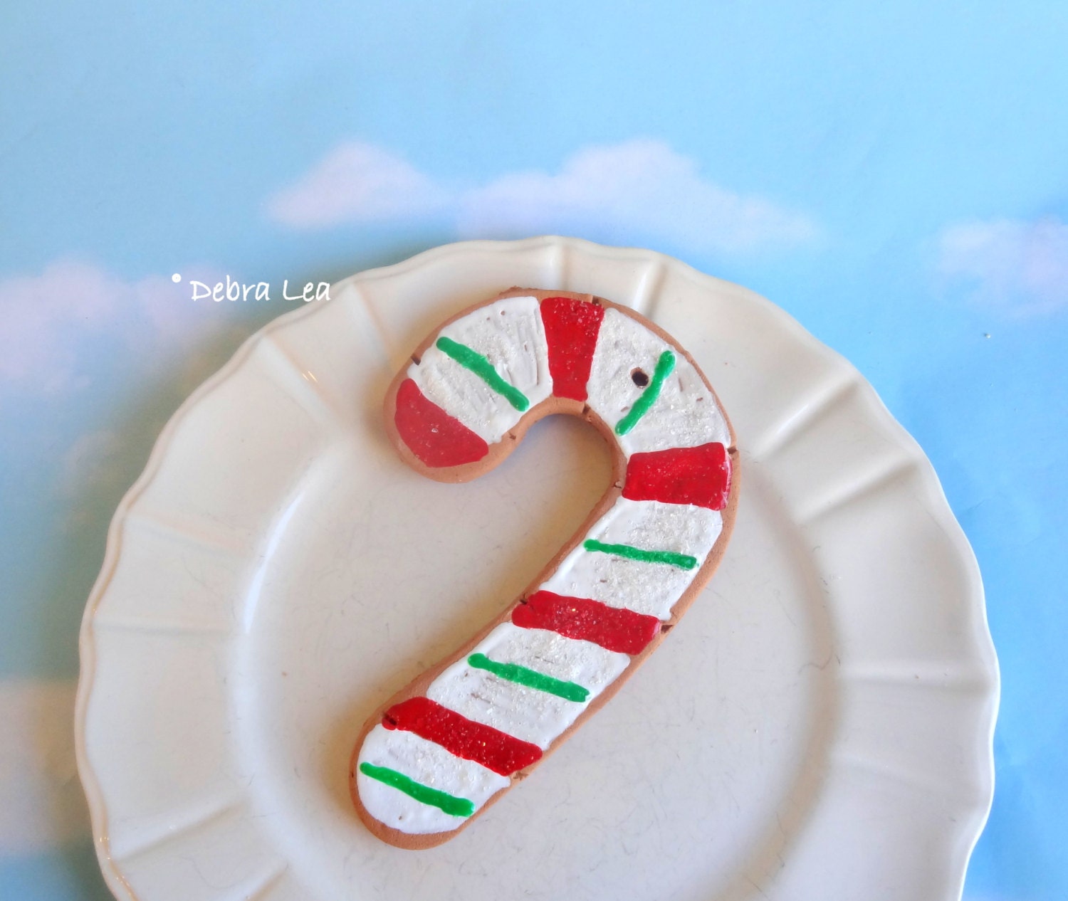 FAKE COOKIE Large Oversized Handmade Hand Painted Faux Decorated Iced Christmas Sugar Gingerbread Ornament Peppermint Candy Cane CL19