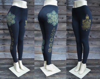 Platonic Crystal Leggings - Sacred Geometry Leggings - Black Leggings - Sacred Geometry Clothing - Metatron's Cube - Yoga Wear