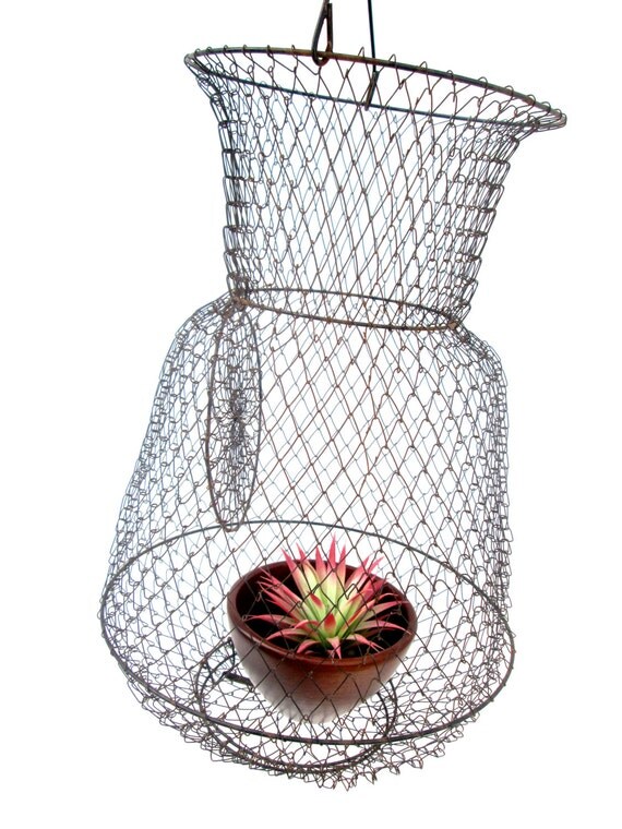 Antique Metal Wire Hanging Basket Large by ElectricMarigold