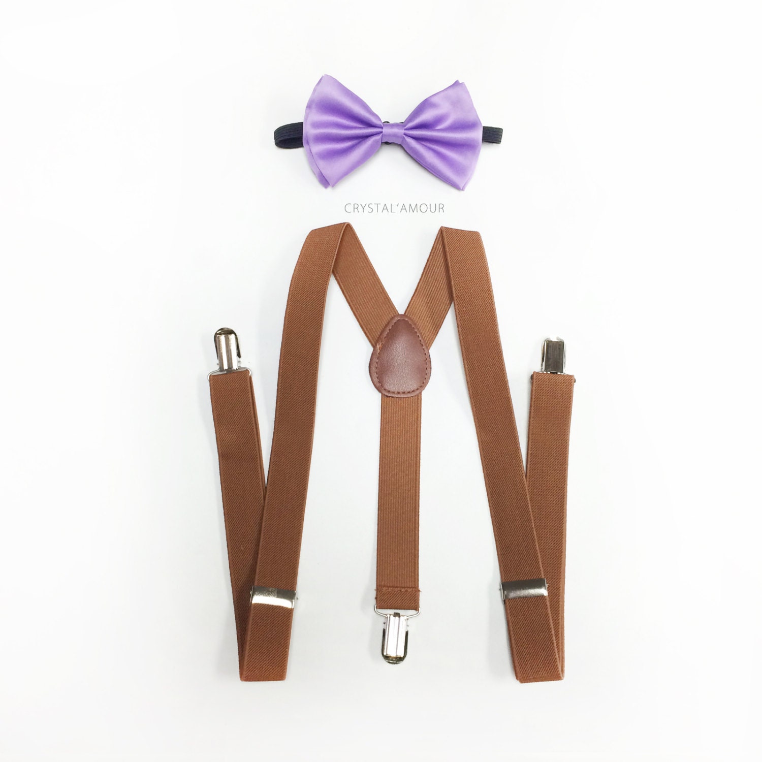 Brown suspenders Lavender bowtie light purple bow tie brown
