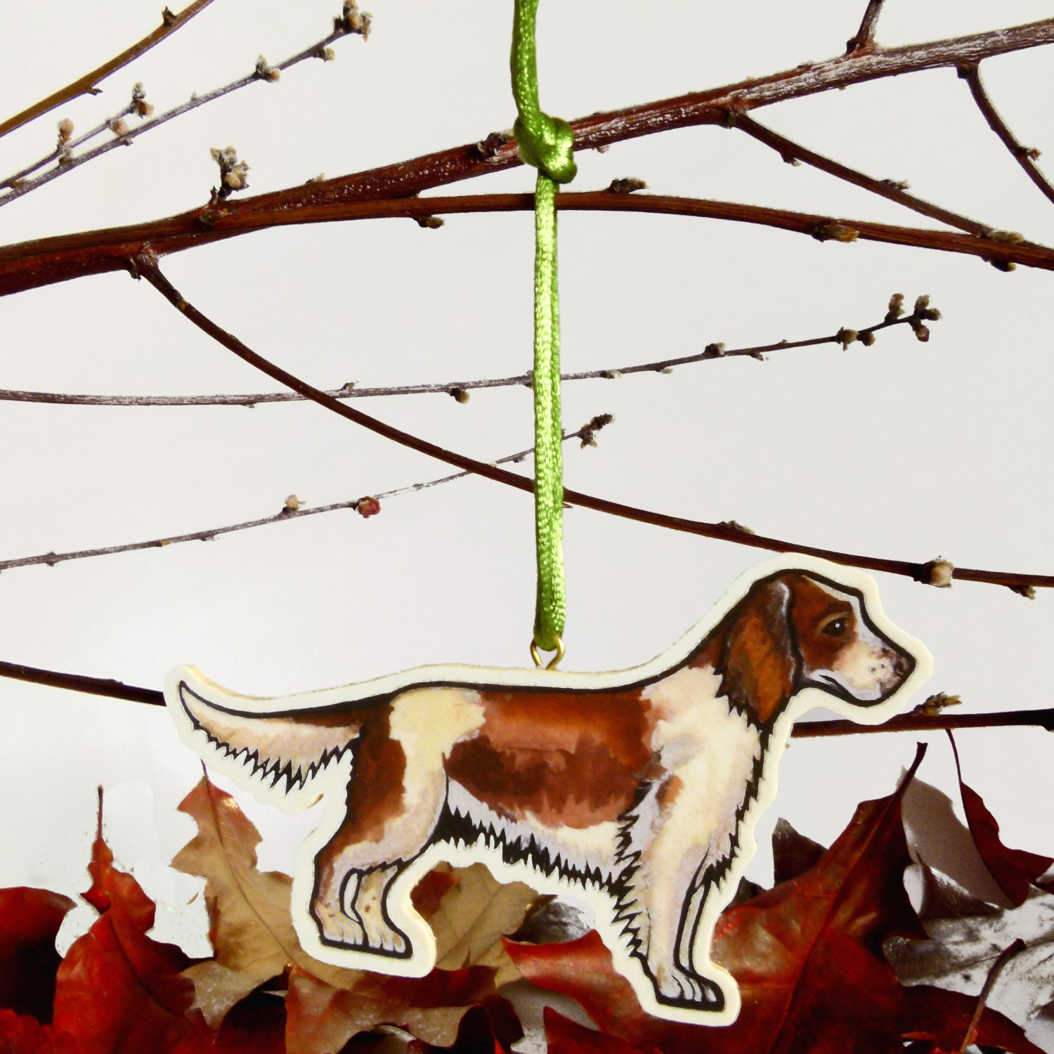 Springer Spaniel liver and white -Handmade Wooden Dog Decoration, Christmas Ornament, tree decoration, Watercolour, home decor, Pet portrait