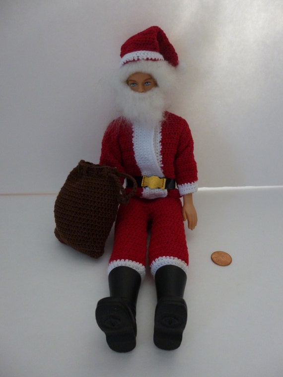 pom nz pom trim black Doll Kris for Claus fits Crocheted Suit Kringle Santa Ken Outfit