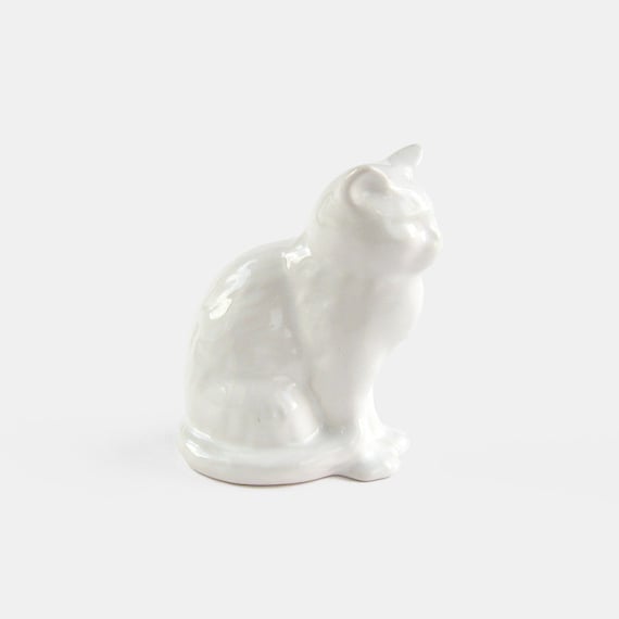 White Porcelain Cat Figurine sitting seated by EnglishCountryHome