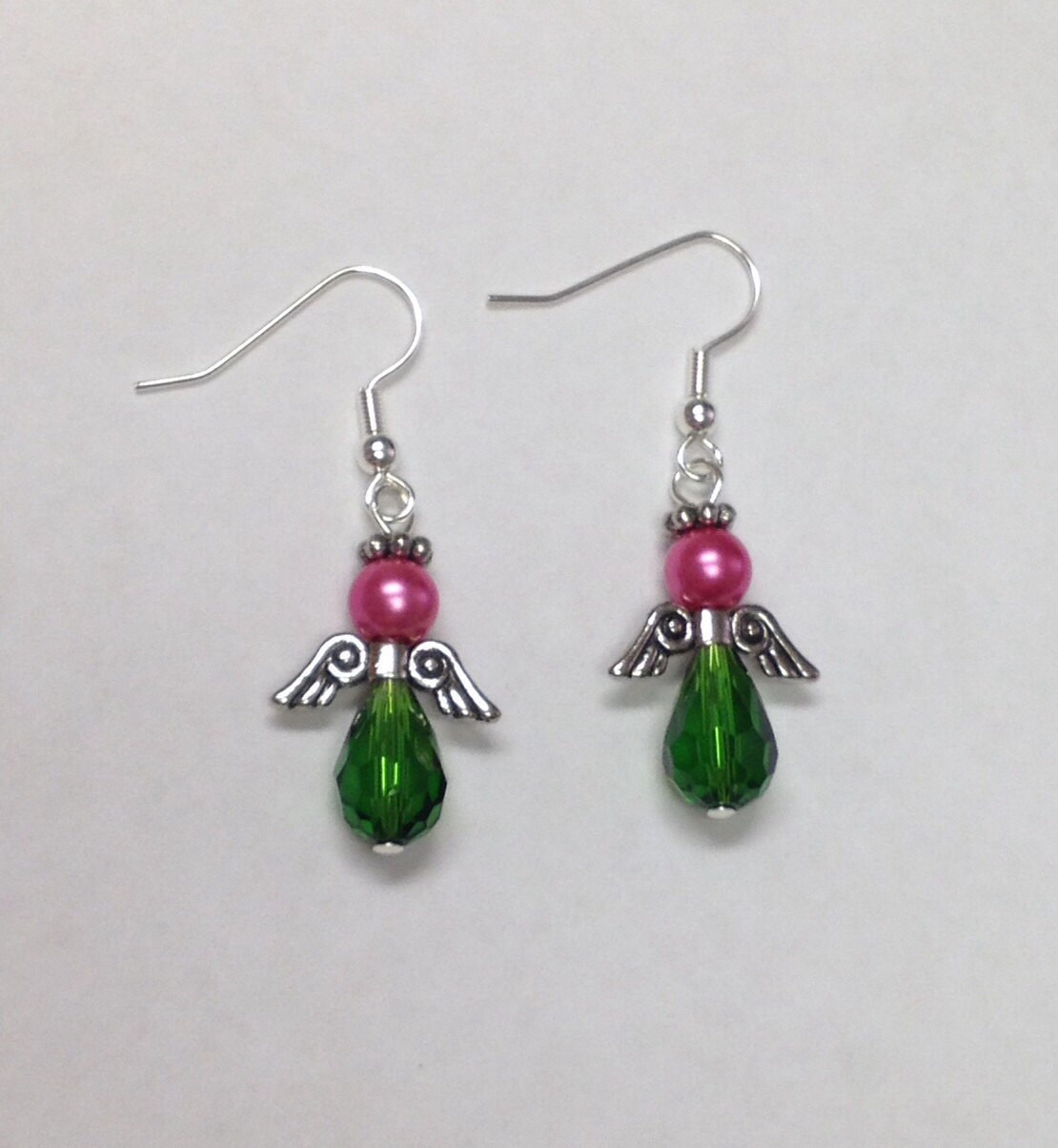 Angel Earrings Green and Pink Angel Dangle Earrings