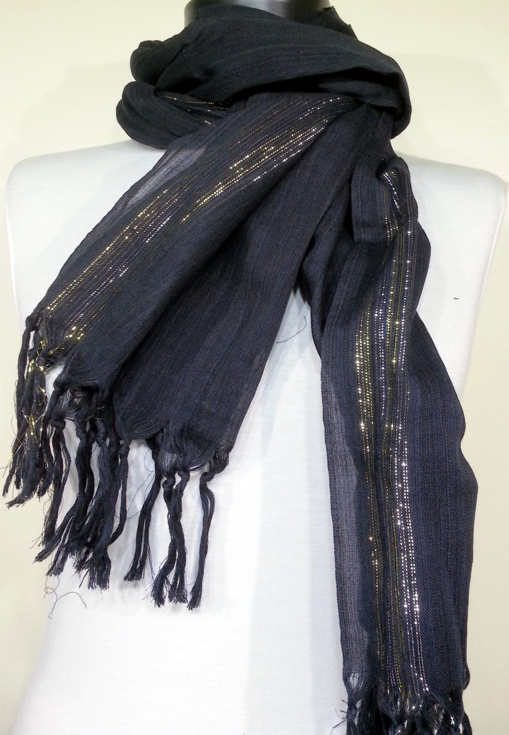 Black Cotton Soft Women Scarf Unisex Black Scarf Black by PeraTime