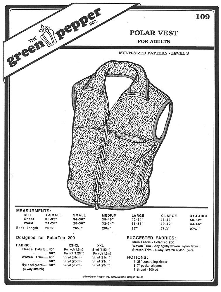 Sewing Pattern Unisex Polar Fleece Vest Unisex Pattern