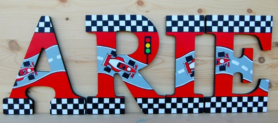 Race Car  theme Hand Painted Wooden Letters  Price is Per