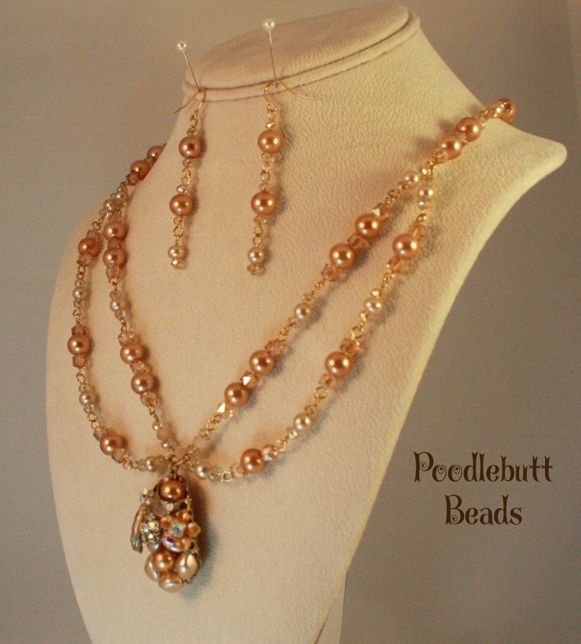 Apricot Pearl Vintage Upcycled Necklace Recycled Vintage