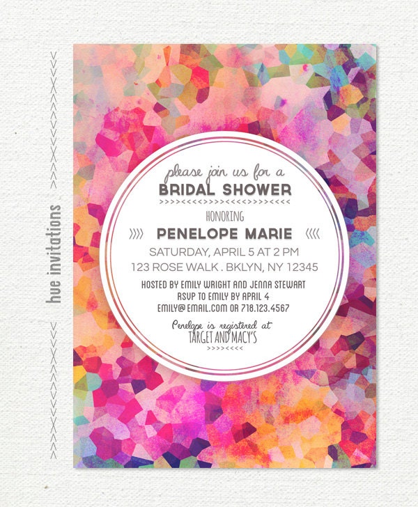 geometric bridal shower invitation modern watercolor purple
