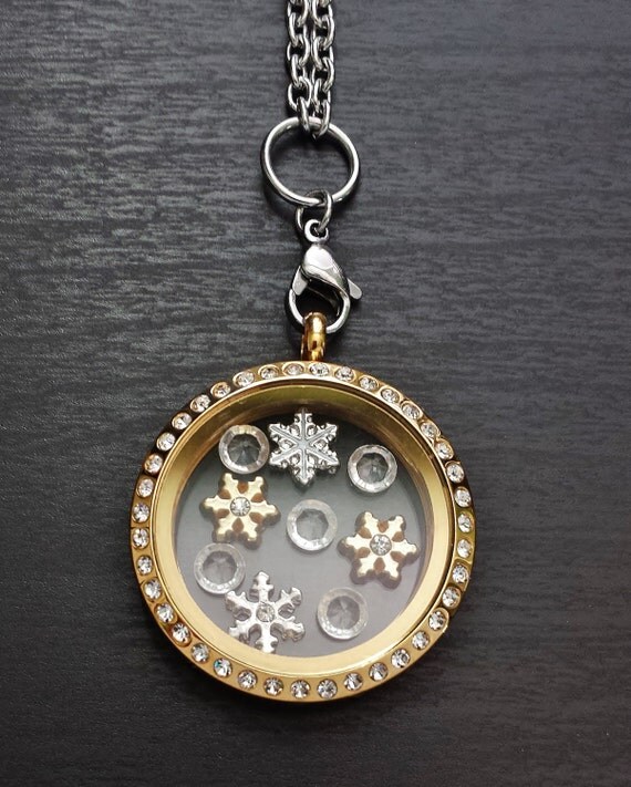 Snowflake Floating Locket NecklaceIncludes Large Locket