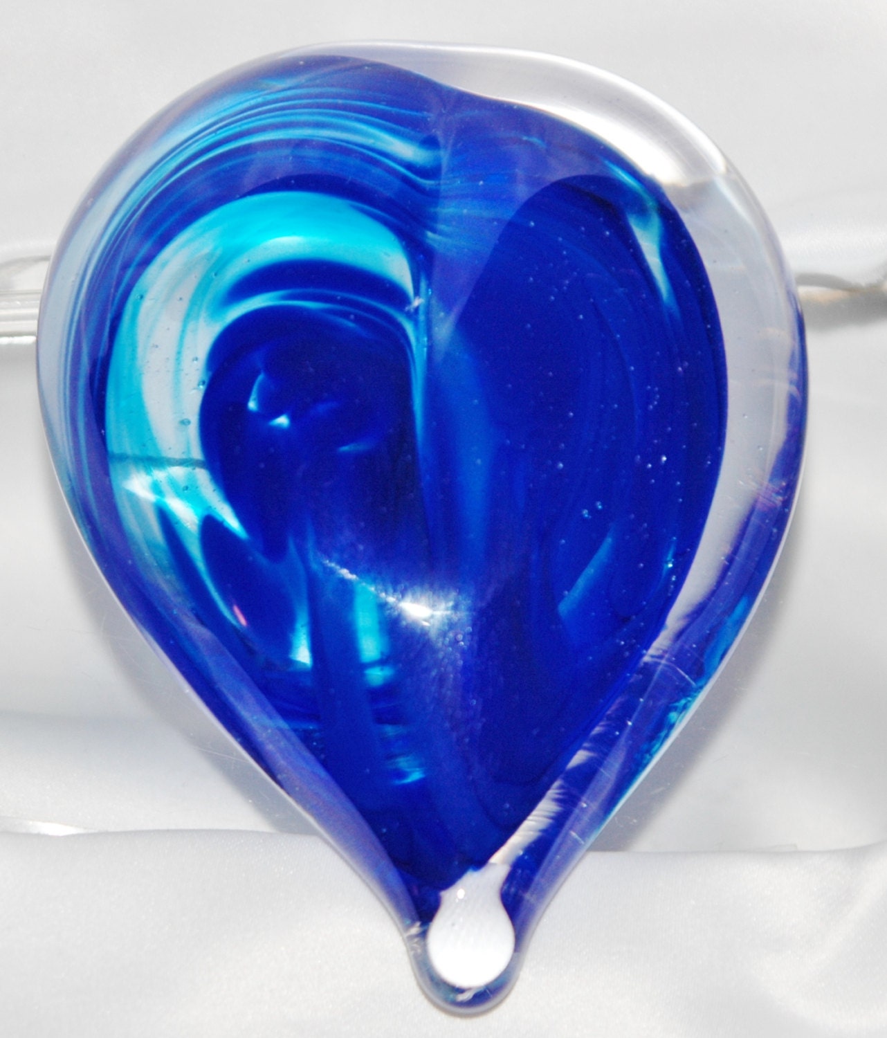 Handmade blue art glass heart paperweight by SpiritGlassLLC
