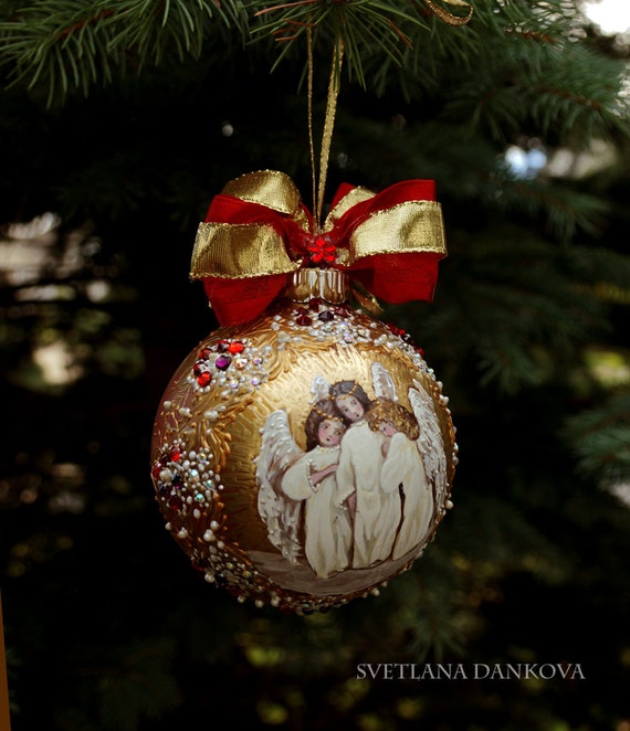 Christmas Ornament Hand Painted Angels by LaivaArt on Etsy