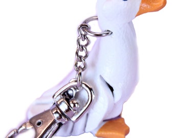 Leather Purse Charms - White Duck - Miniature Goose Novelty Accessories - Farm Country Animal Gifts For Women Girls Mom Design Item 3204