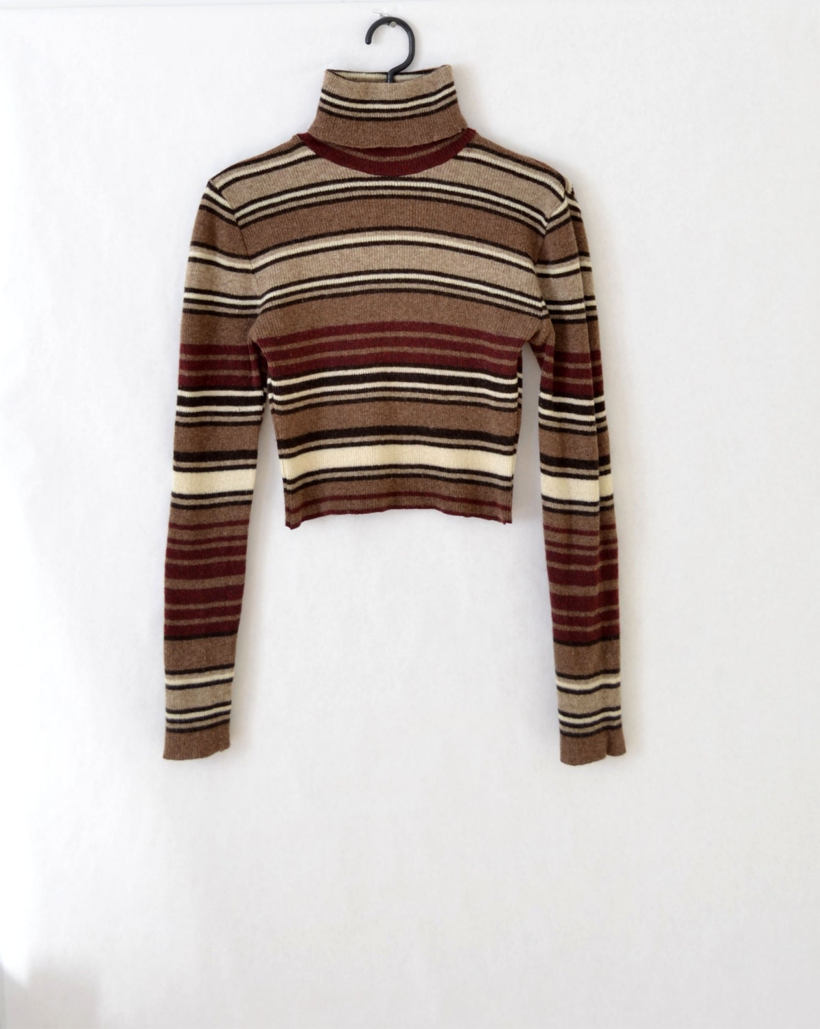 90s turtleneck brown striped sweater cropped top raw by moviemagg