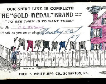 1907 Gold Medal Shirts Advertising Postcard