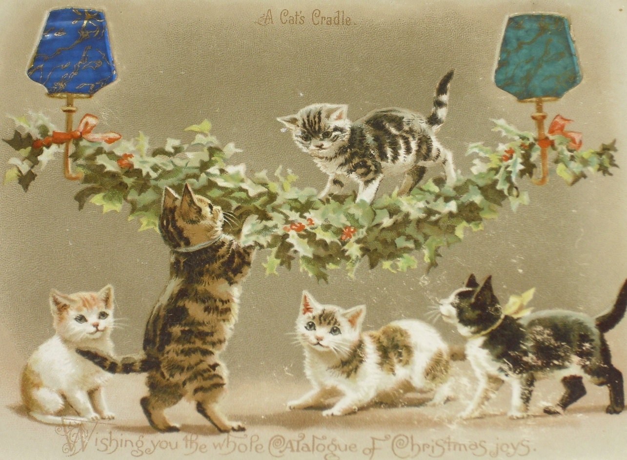 Antique Victorian Kittens Hold to Light Christmas Card
