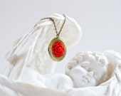 SALE! The pendant is a locket from metal brass with red rose from polymer clay // Red Angel // Vintage, Retro
