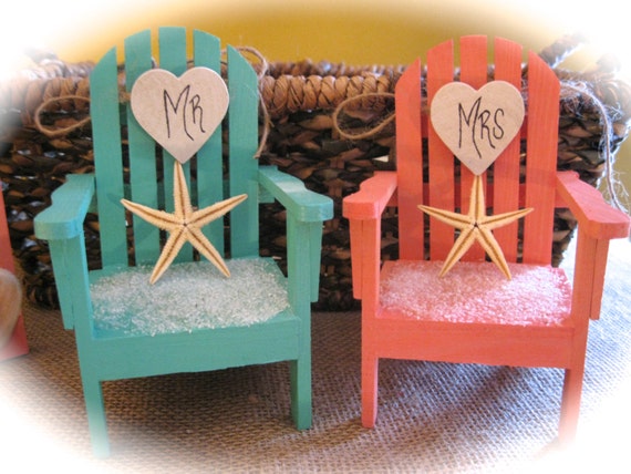Personalized Beach/Destination Theme Starfish Adirondack Chair Wedding Cake Topper in Choice of 6 Colors!