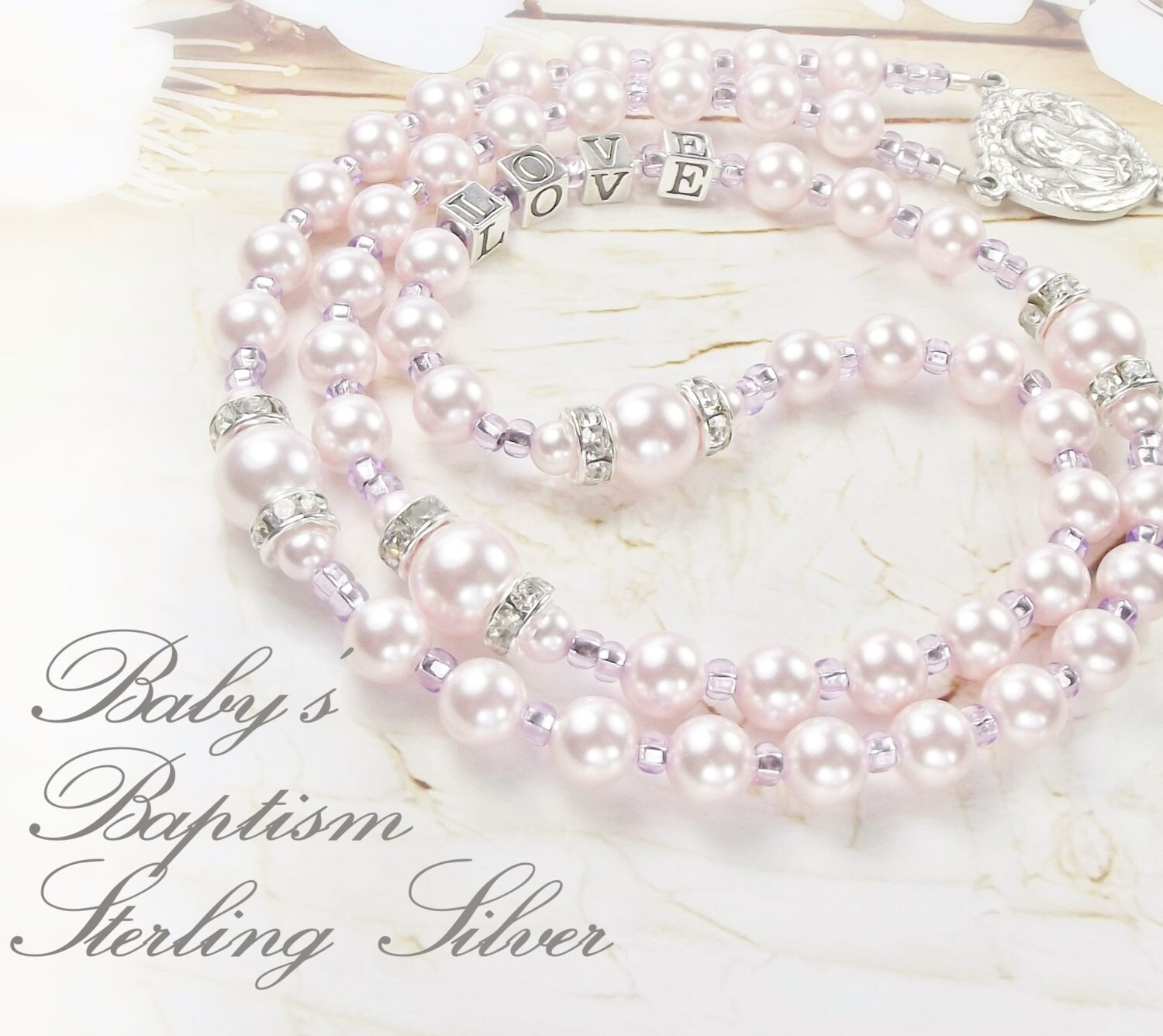 Baby Girl Baptism Rosary or Communion Personalized Rosary with