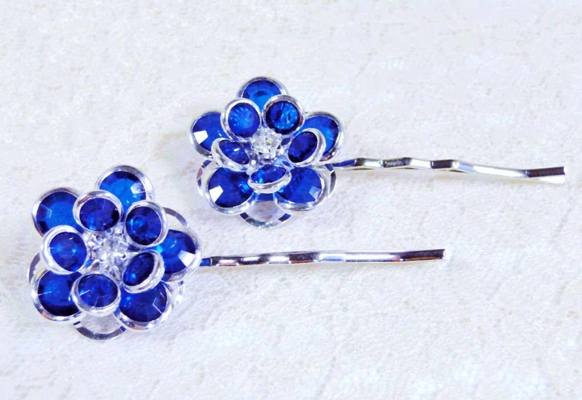 Royal Blue Rhinestone Hair Pins Sapphire Color Hair Clip