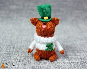 Chat du jour de la Saint Patrick, tricoté main tricot jouet, animal en peluche, chat, chat softie - Connor le chat irlandais