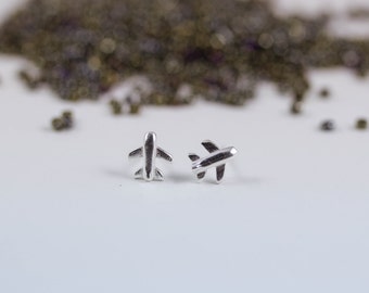 Sterling Silver Airplane Earrings, Airplane Silver Earrings, Silver Airplane Stud Earring, Stewardess Earrings, Paper Airplane Stud Earrings