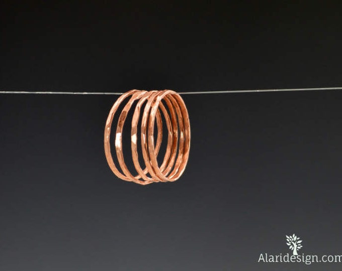 Set of 5 Super Thin Copper Rings, Copper Ring, Stackable Ring, Stacking Ring, Hammered Rings, Copper Band, Arthritis Ring, Stack Ring, Alari