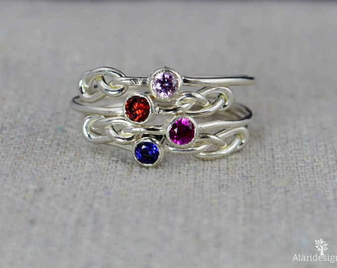 Grab 6 Silver Infinity Mother's Rings, Infinity Ring, Stacking Mothers Ring, Infinity Knot Ring, Mother's Gemstone Ring, Silver Knot Ring