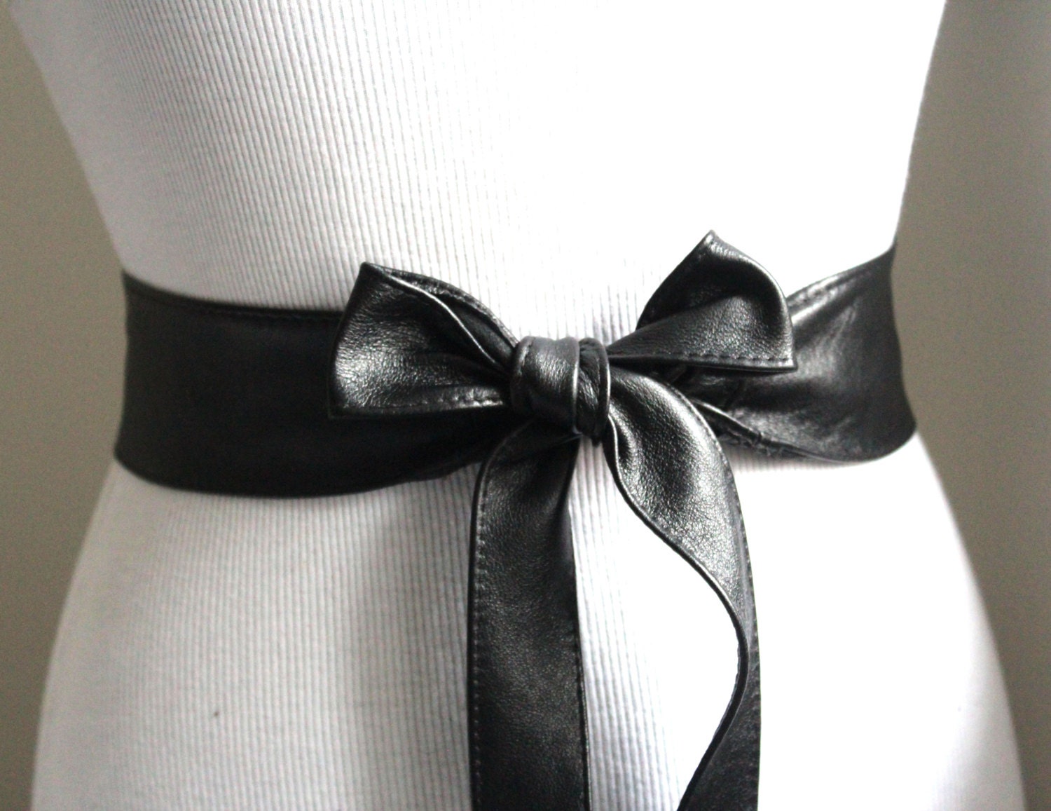 Black Sash Belt Double Wrap belt Leather Obi Belt Thin