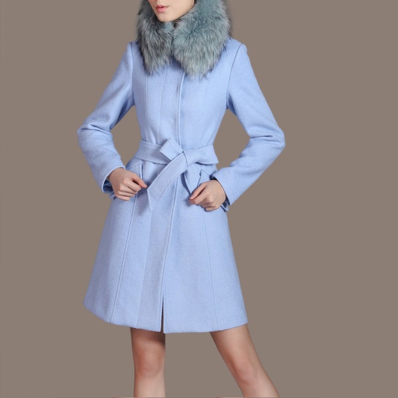 Items similar to Elegant Light Blue Outerwear Women Winter Coat Custom ...