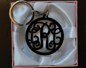 Acrylic Monogram Keychain - Vine Monogram 3 Initial Name Monogram Keychain