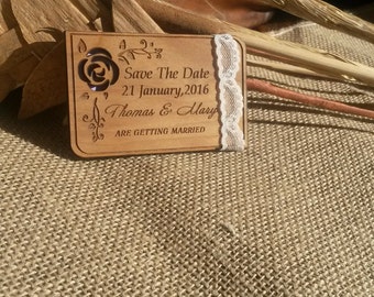Lace save the date magnet (25), wood save the date card , rustic save the date magnets , personalized save the date card , flower save date