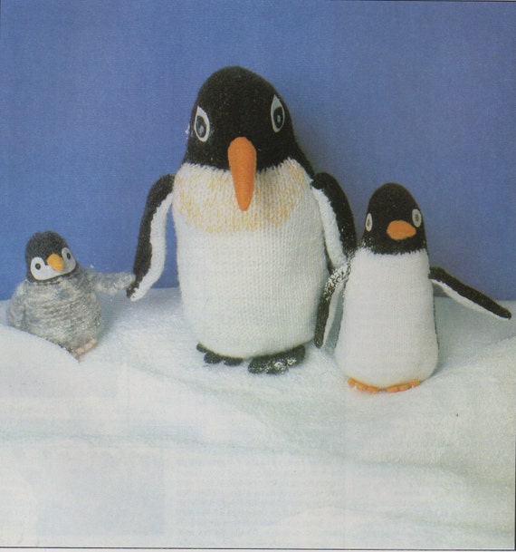 Penguin Knitting Pattern Knitted Penguins large small & chick
