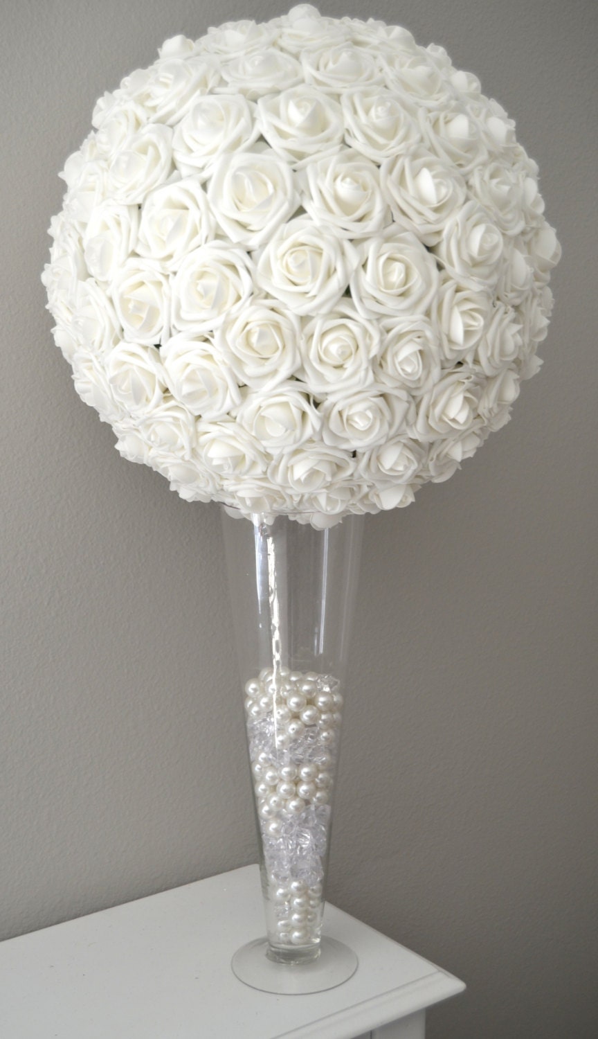 WHITE FLOWER BALL . Kissing Ball. Wedding Centerpiece. Flower