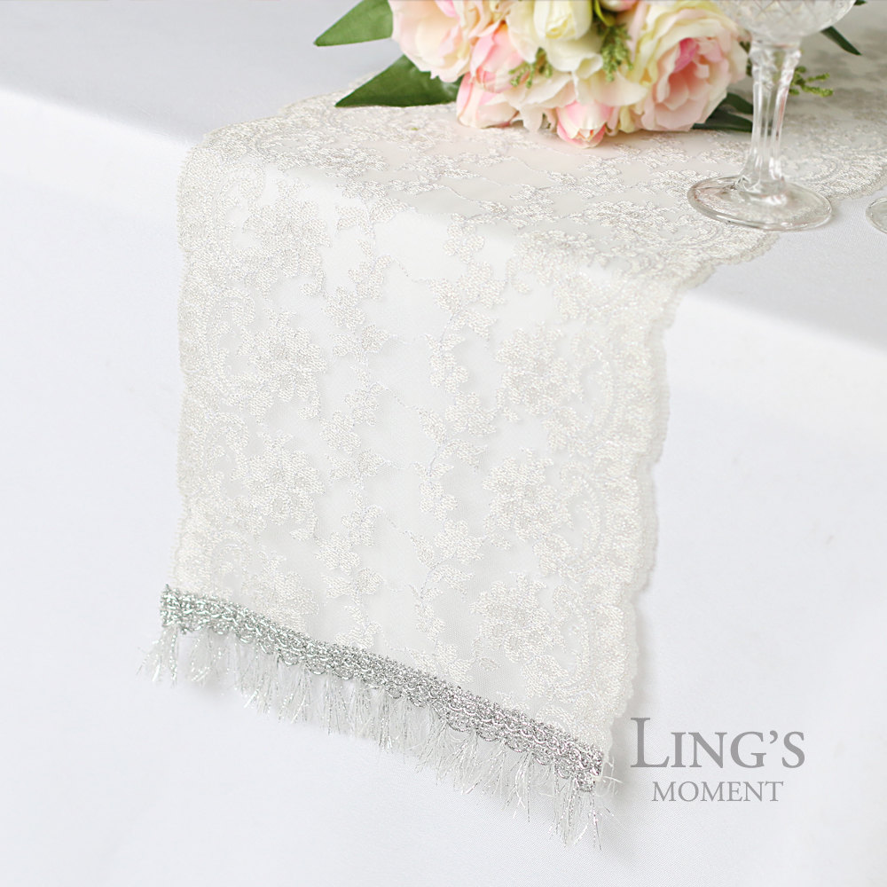 Custom Wedding Accessories Shabby Chic Silver Lace Table Runner Two