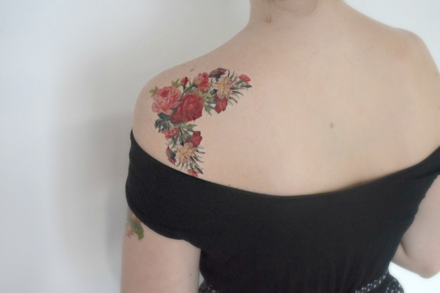 Large Temporary Tattoo Vintage Floral Shoulder Tattoo Rose