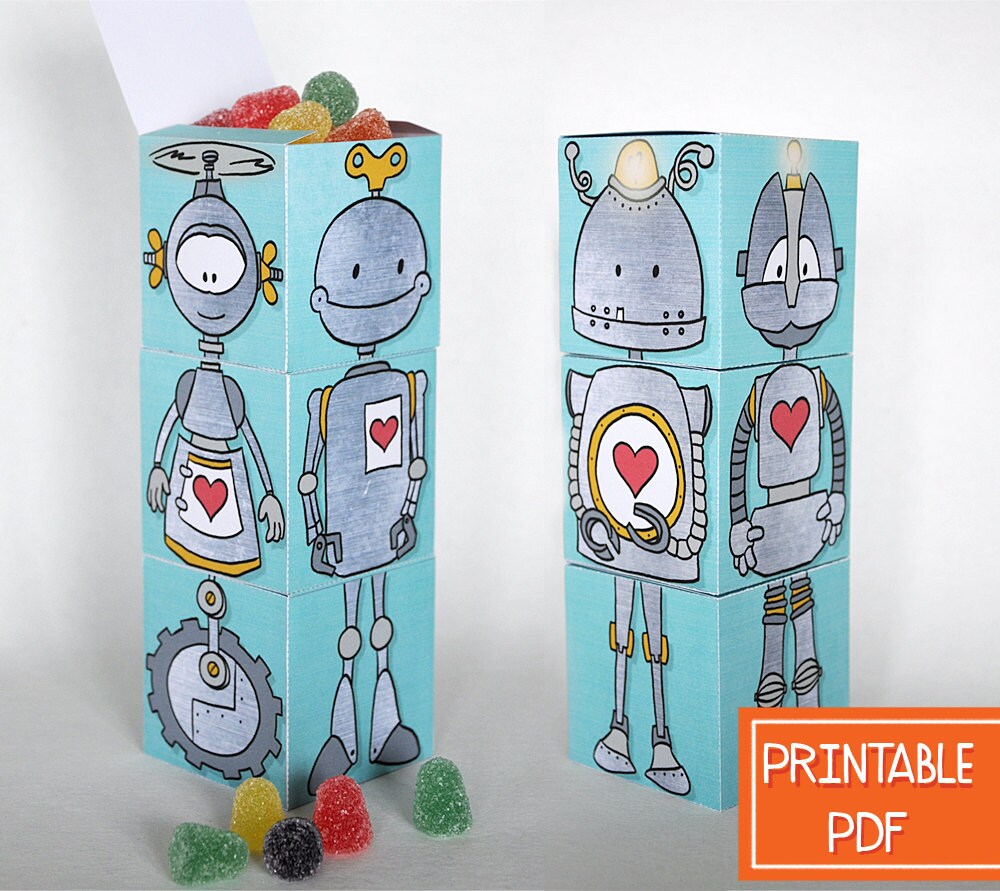 Robot Party Favor Boxes Robot Birthday Party Printables