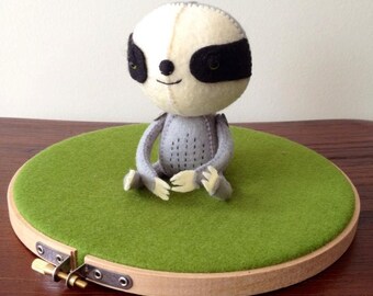 Grey Sloth Collectable Woolen Felt Doll, Handmade Soft Sculpture