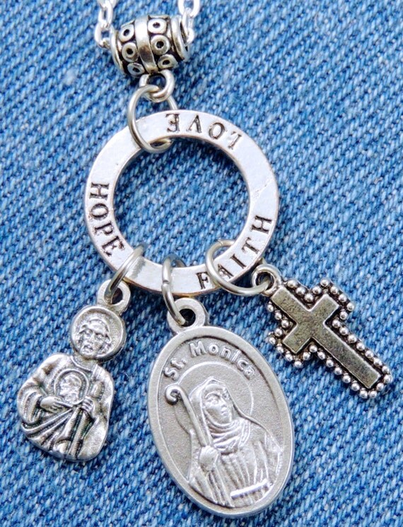 St Monica Medal Necklace St Jude Medal Cross by DeDesBoutique