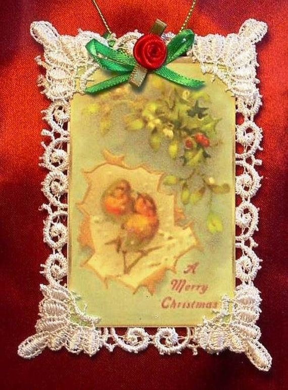 Handmade Vintage Style Victorian Christmas Card Tree Ornament