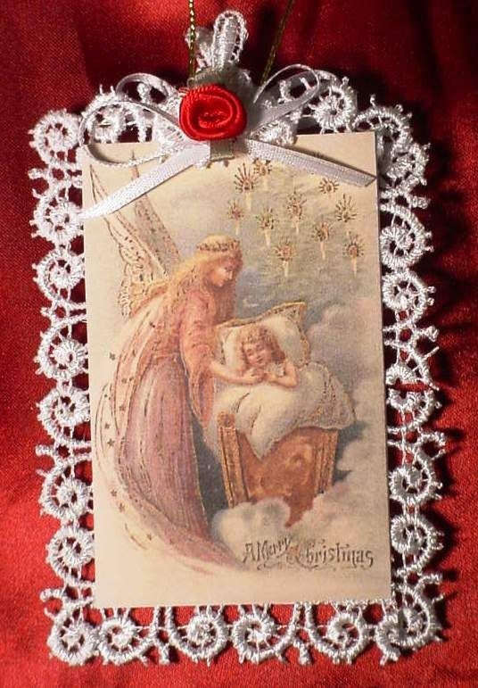 New Handmade Vintage Style Victorian Christmas Card Tree Ornament -Angel & Baby