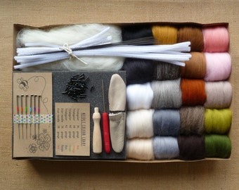Needle felting kit - FREE Buzbee bee tutorial!! - super-deluxe animal - felting needles - starter kit - toy eyes - wool roving - felt