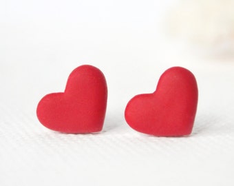 Valentine's day gift for her valentine's day earrings Red Heart studs red heart earrings heart studs heart posts love jewelry minimalist