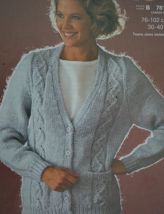 Cardigan Knitting Pattern Patons B 7815 Women Sweater Chunky