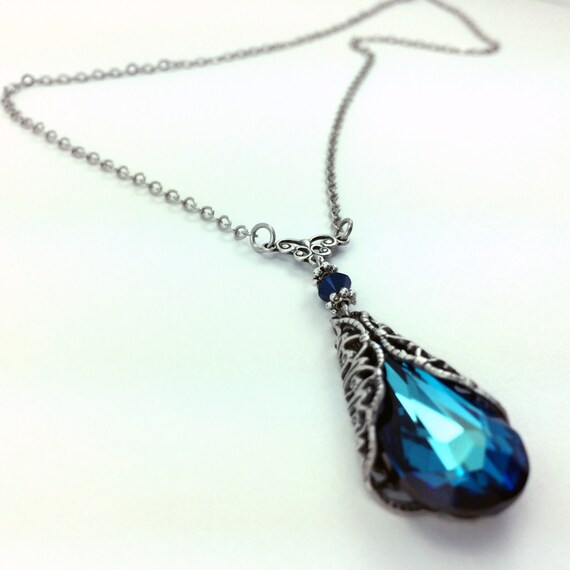 Blue Crystal Necklace Crystal Jewelry Swarovski Crystals