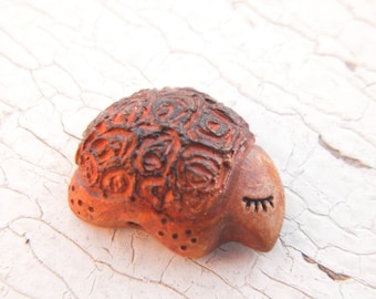 Little Orange Wood Turtle bead - Sleepy Woodland Critters hand painted forest animal bead (ready to ship)